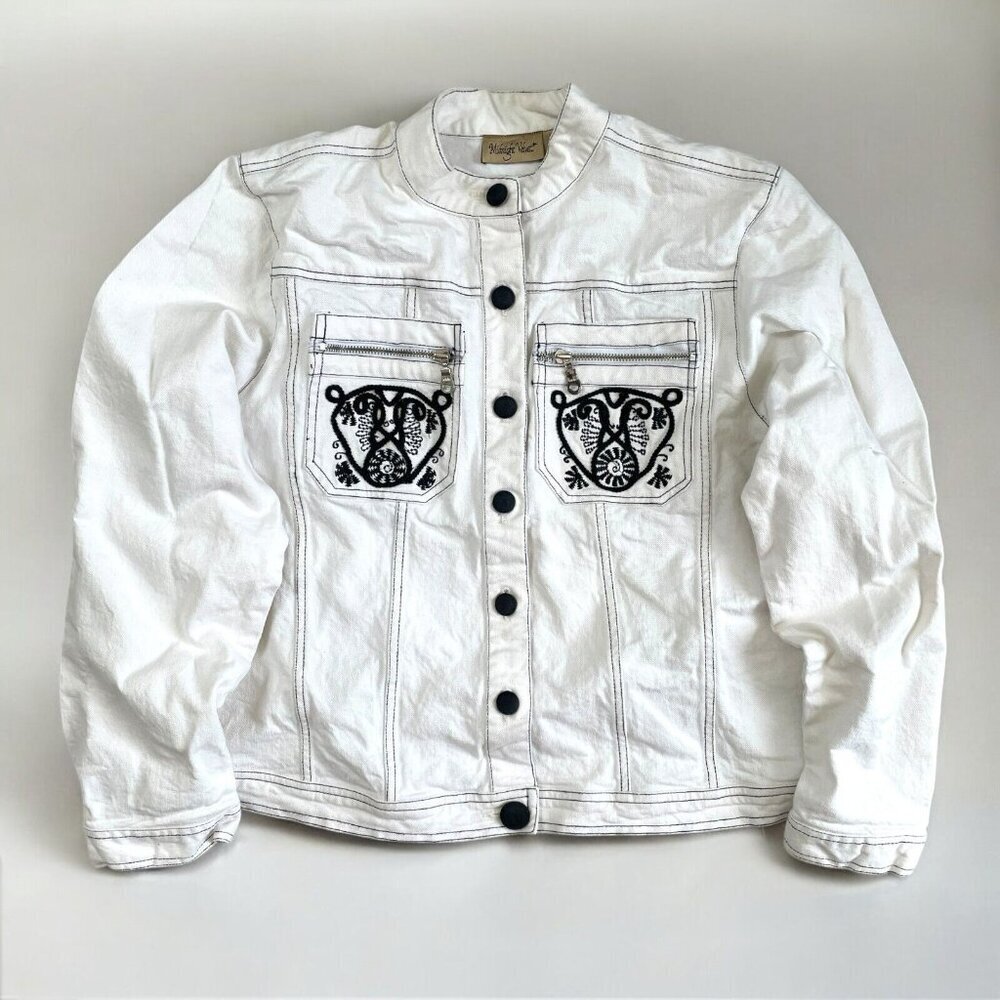 Midnight Velvet‎ White Western Jean Jacket Womens 14 Embroidered Vintage Cowgirl